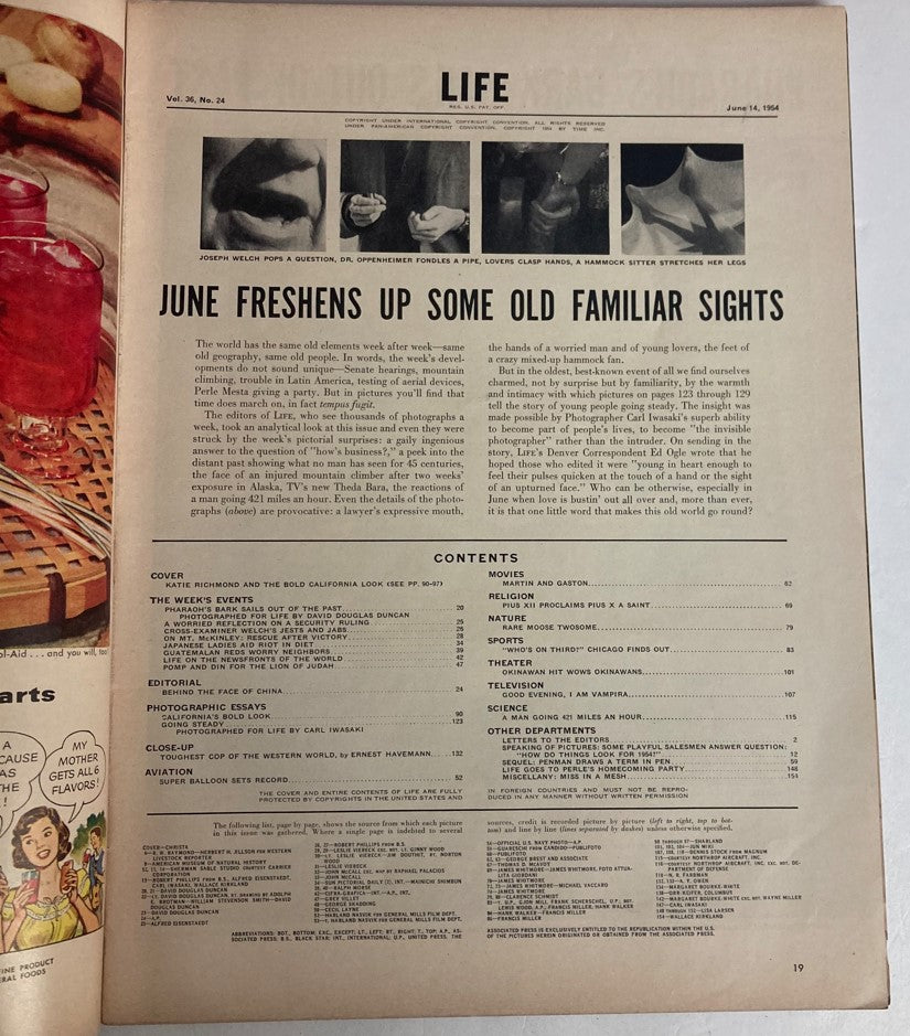 RES* Life Magazine June 14 1954 Vol 36 No. 24 Katie Richmond Cali Look No Label