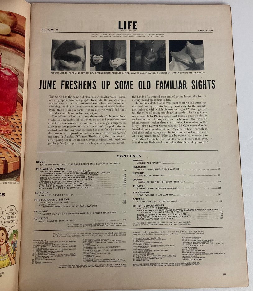 RES* VTG Life Magazine June 14 1954 Vol 36 No. 24 Katie Richmond and Pius XII