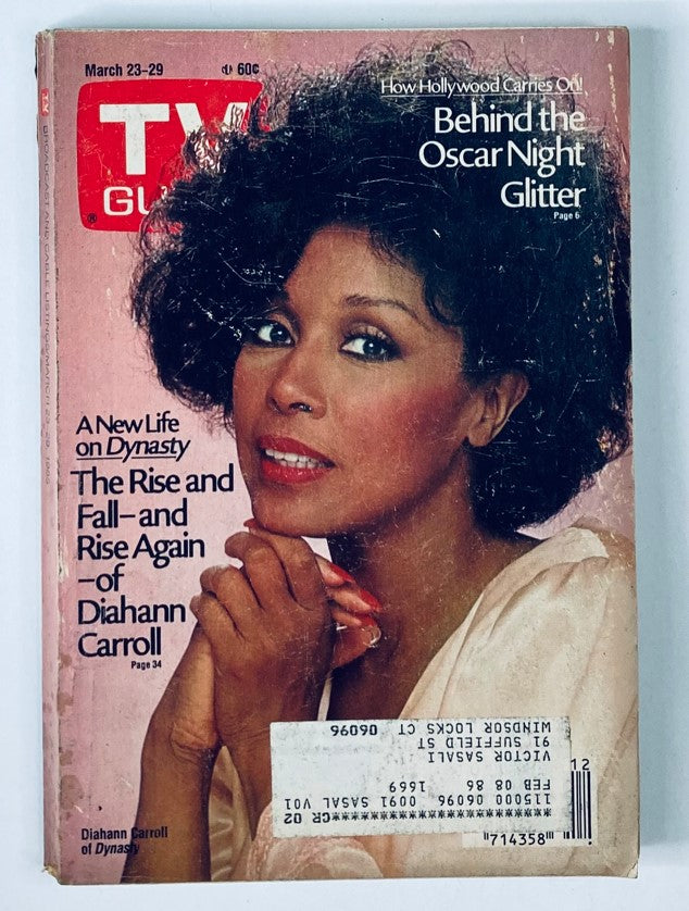 TV Guide Magazine March 23, 1985 featuring Diahann Carroll on the cover, showcasing her iconic image with elegant fashion and hairstyle, reflecting the television culture of the mid-80s.