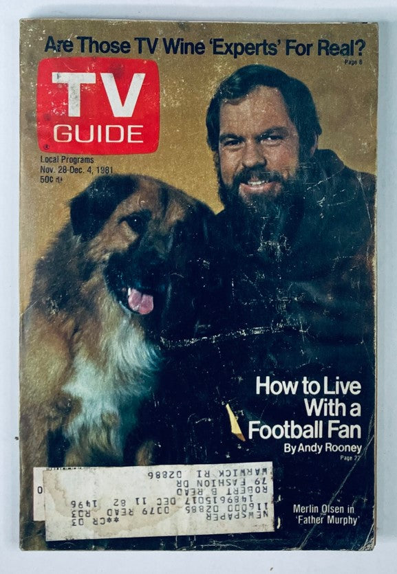 TV Guide Magazine November 28 1981 Merlin Olsen in Father Murphy Providence Ed.