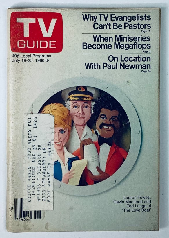 TV Guide Magazine July 19 1980 featuring Lauren Tewes, Ted Lange, and Gavin MacLeod from 'The Love Boat' on the cover, showcasing vintage television memorabilia.
