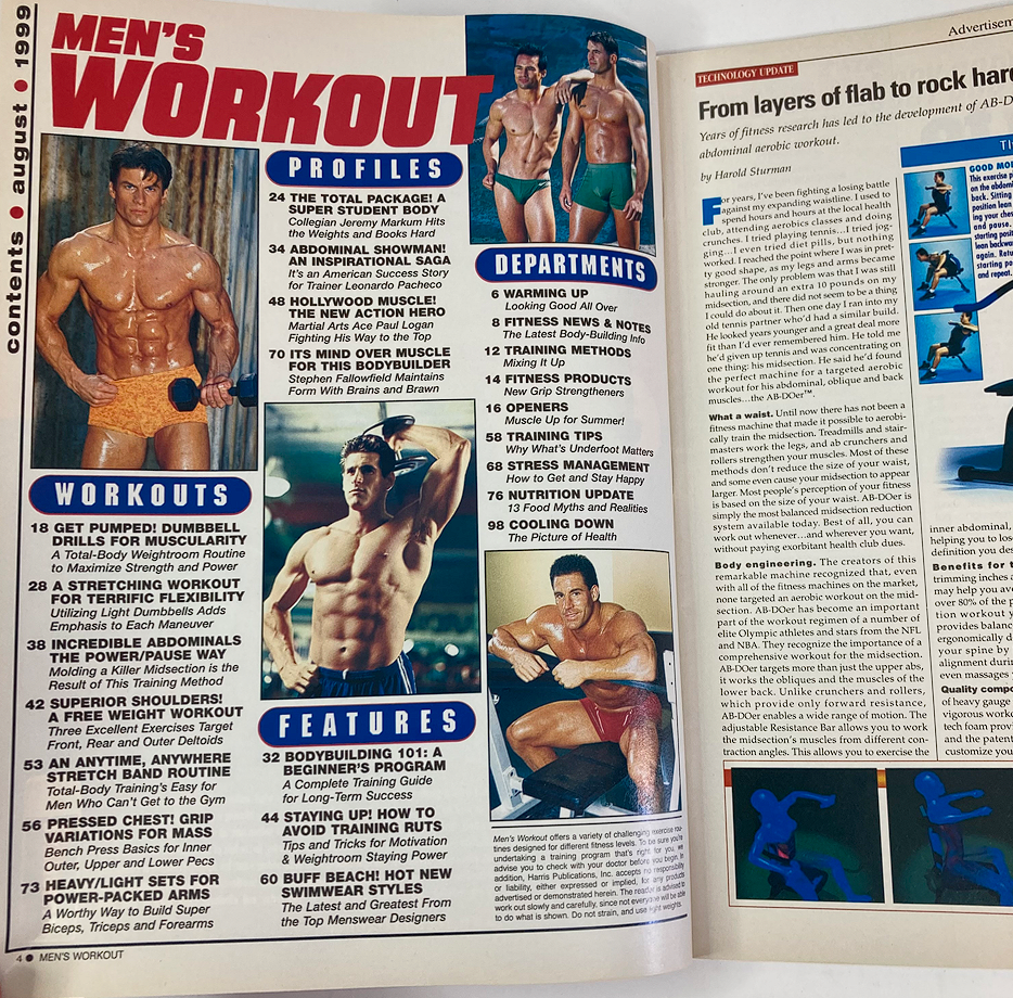 Men's Workout Magazine August 1999 Steel Arms A Barbell Blitz No Label