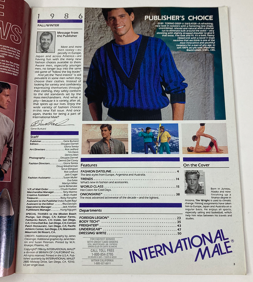 1986 Fall Winter International Male Magazine Catalog Tim Wright Cover