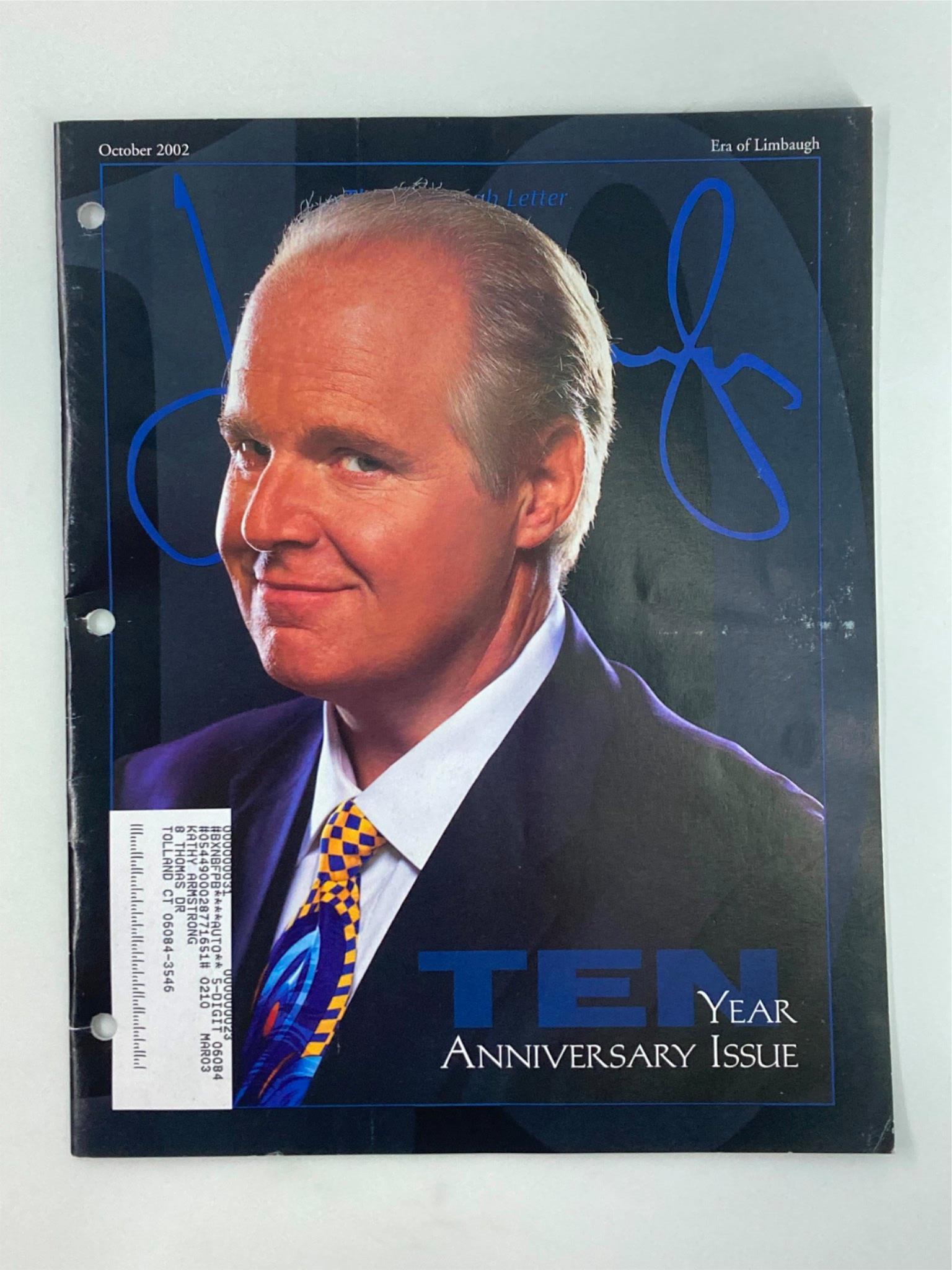 Rush Limbaugh Letters Newsletter Magazine October 2002 Ten Year Anniversary