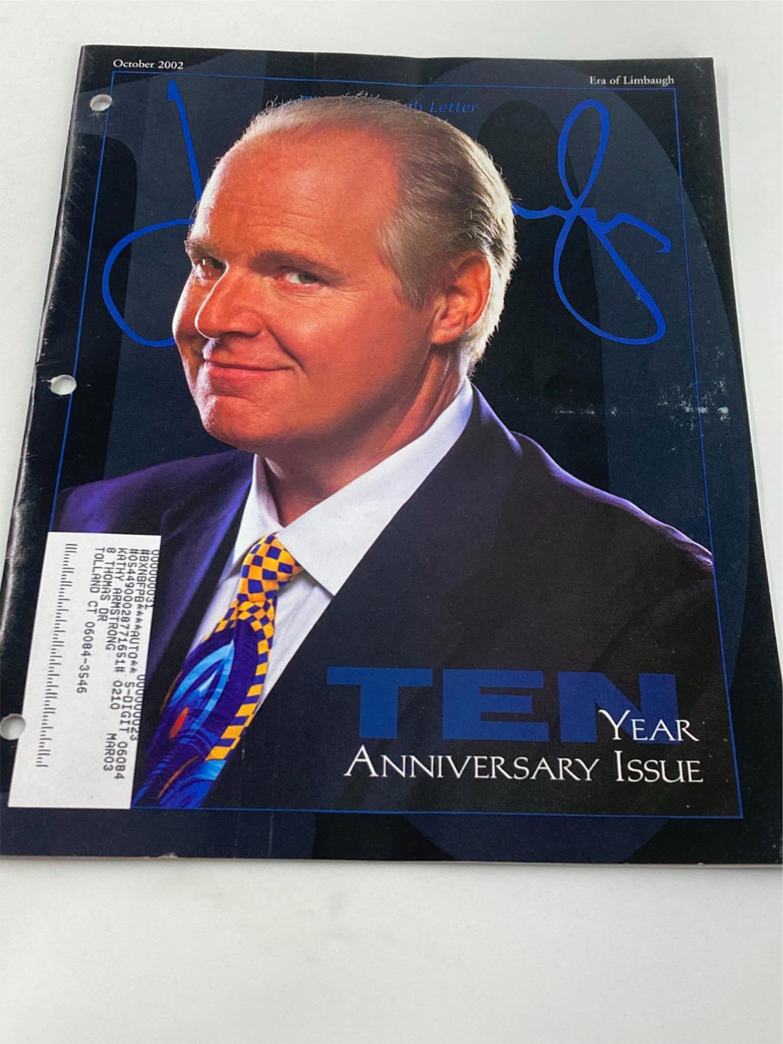 Rush Limbaugh Letters Newsletter Magazine October 2002 Ten Year Anniversary