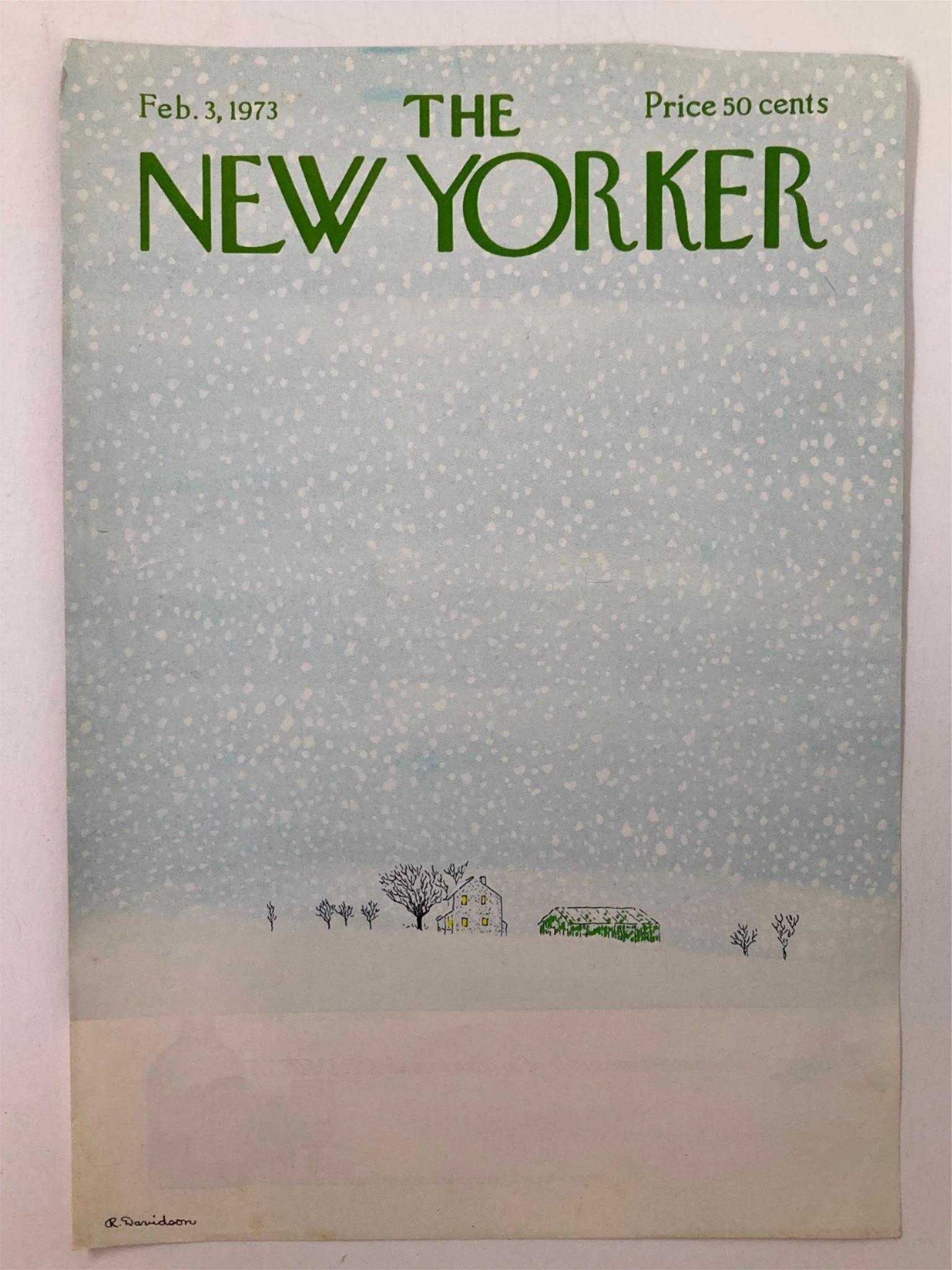 COVER ONLY The New Yorker February 3 1973 Snow Weather by R. Davidson No Label