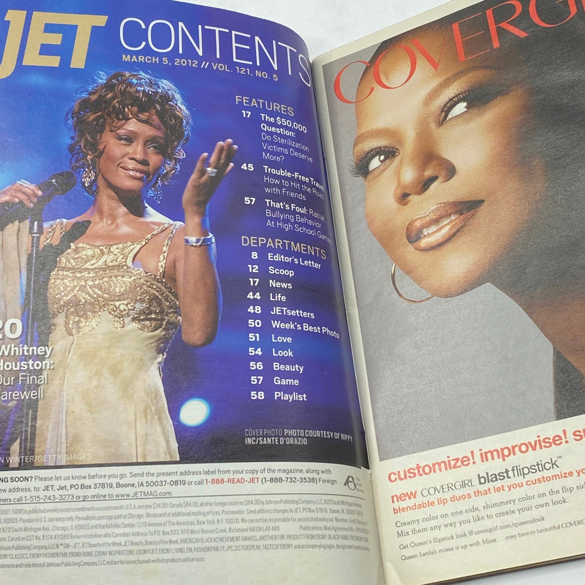 Jet Magazine March 5, 2012 Vol 121 No. 5 Whitney Houston No Label VG