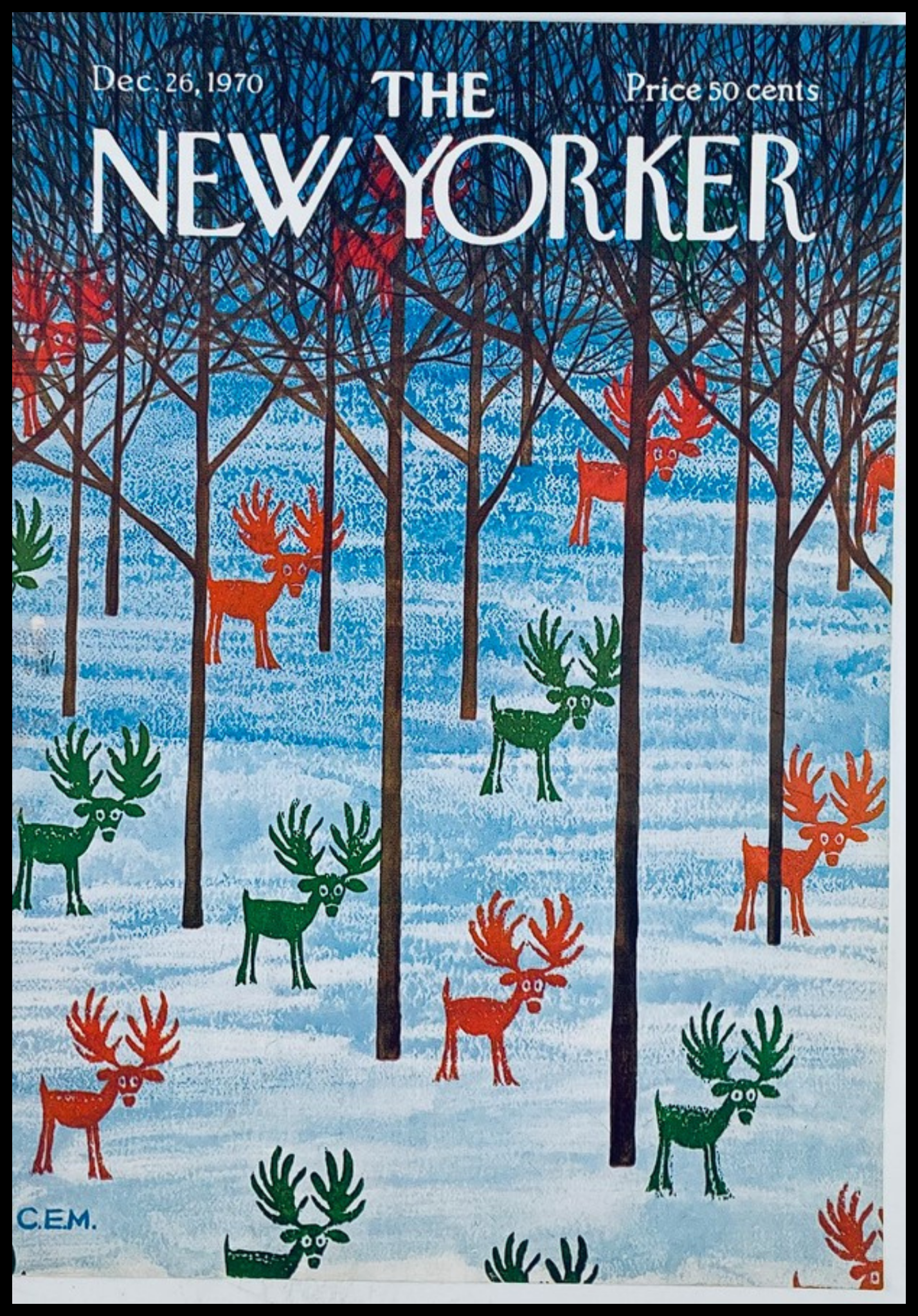 COVER ONLY The New Yorker December 26 1970 Red Green Reindeers by Charles Martin