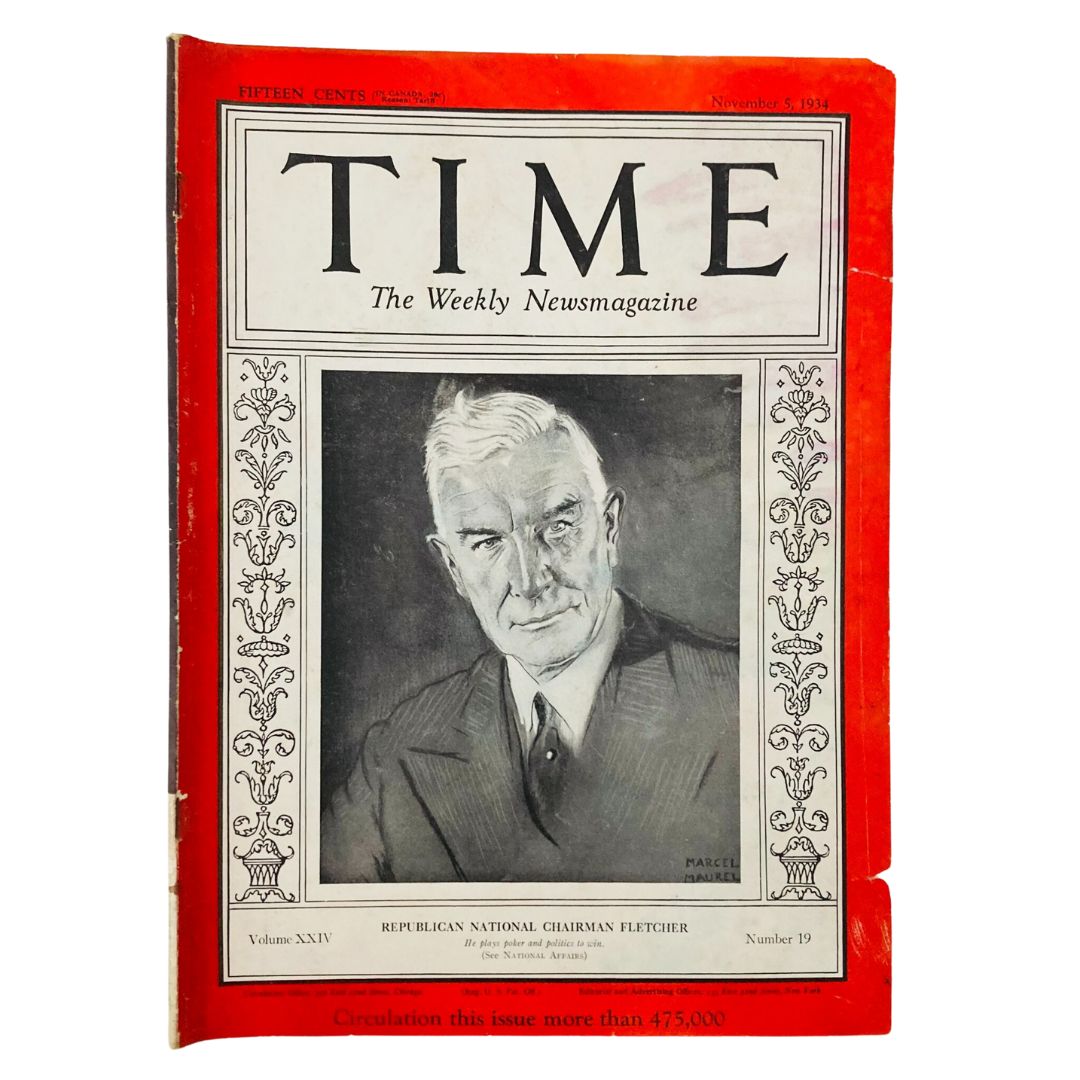 VTG Time Magazine November 5 1934 Vol 24 No. 19 Henry P. Fletcher GD Interior