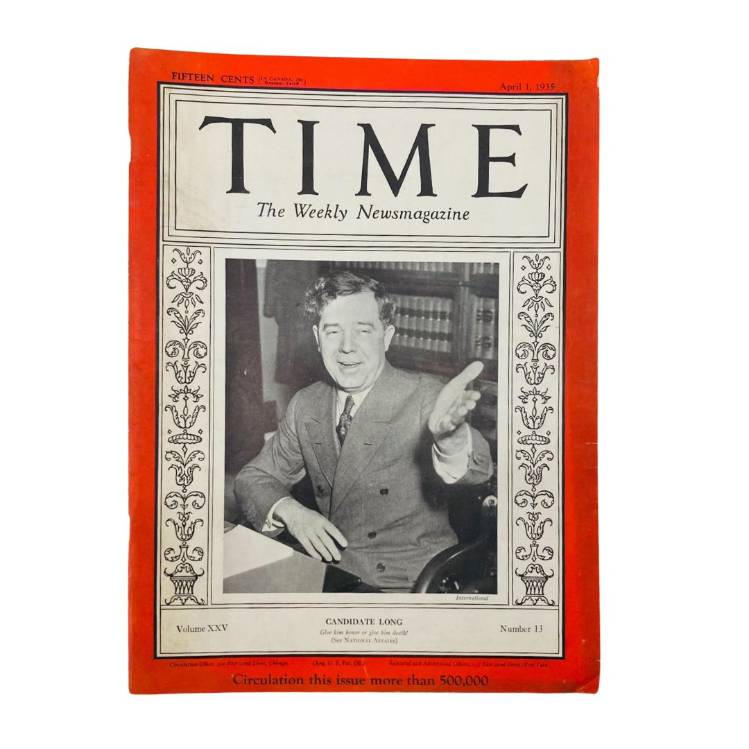 VTG Time Magazine April 1 1935 Vol 25 No. 13 Candidate Huey Long