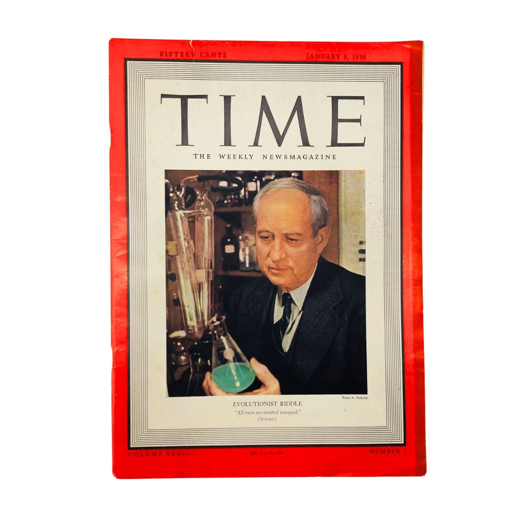 VTG Time Magazine January 9 1939 Vol 33 No. 2 Evolutionist Oscar Riddle