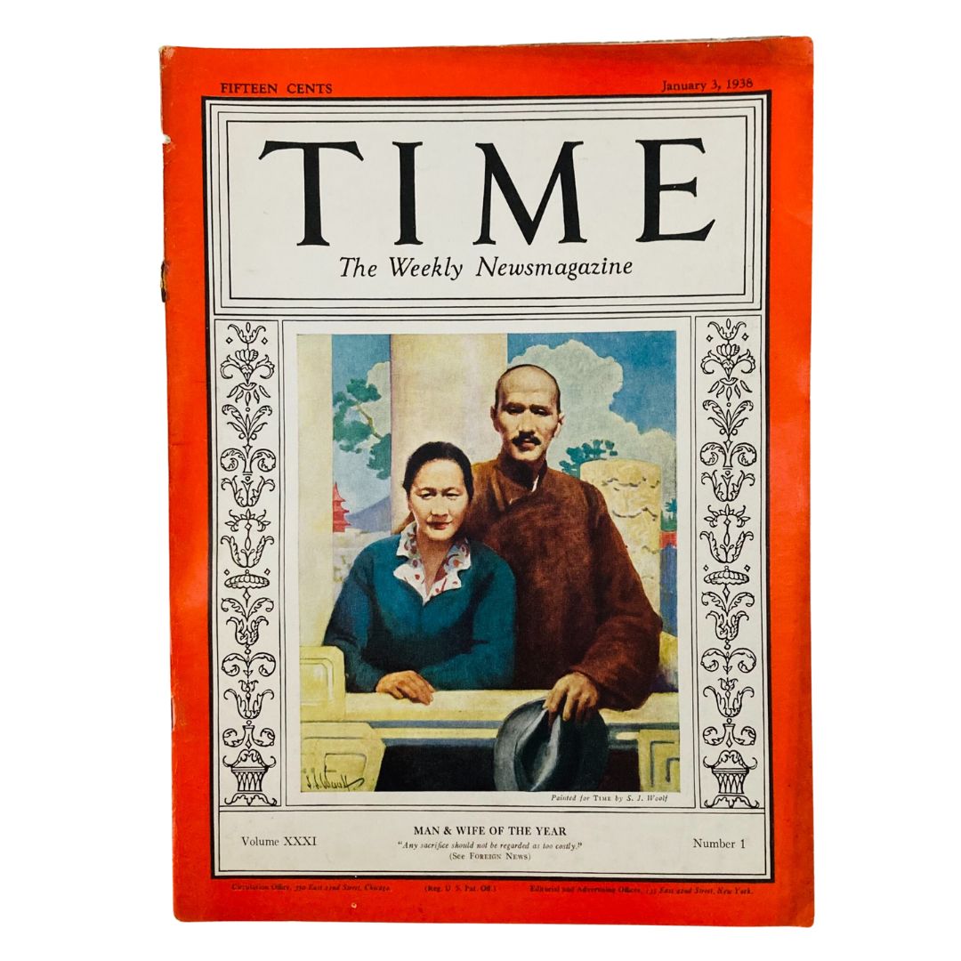 VTG Time Magazine January 3 1938 Vol 31 No. 1 Chiang Kai-shek & Soong Mei-ling