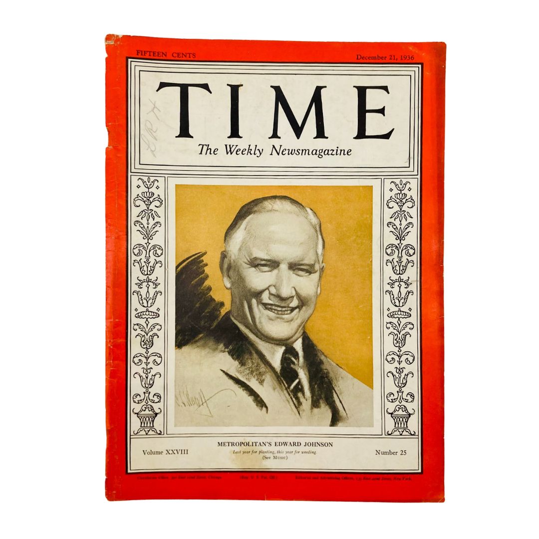 VTG Time Magazine December 21 1936 Vol 28 No. 25 Metropolitan's Edward Johnson