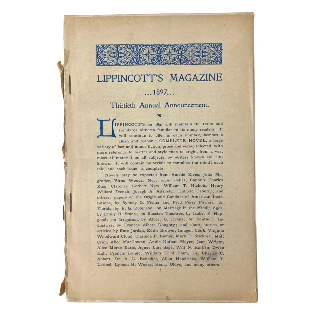 Lippincott's Magazine 1897 The Thirteenth Annual Announcement No Label