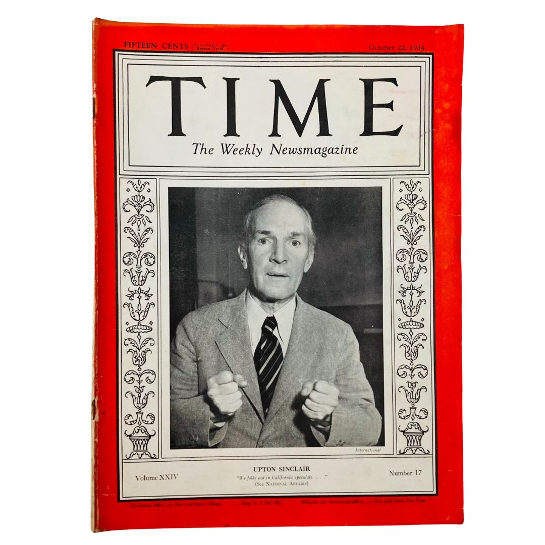 VTG Time Magazine October 22 1934 Vol 24 No. 17 American Writer Upton Sinclair