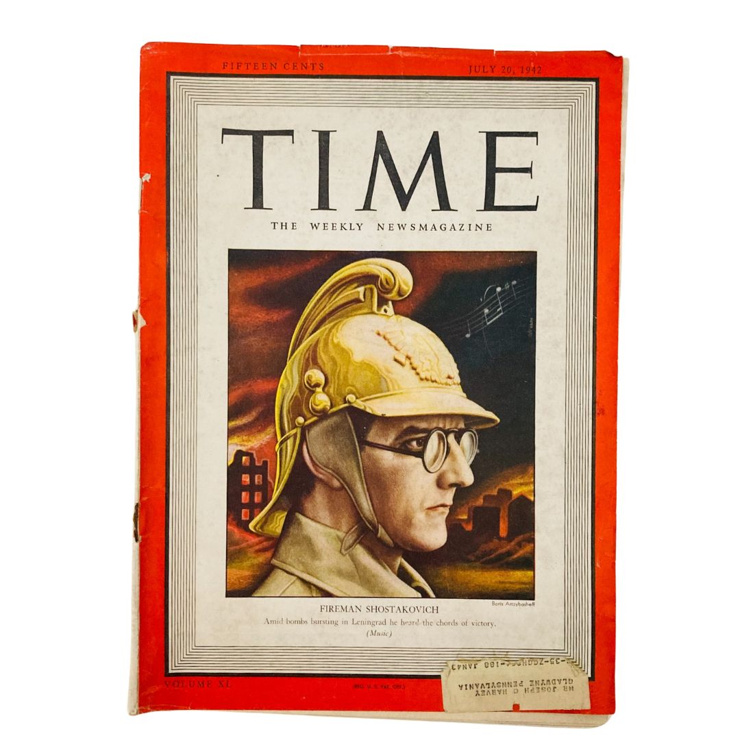 VTG Time Magazine July 20 1942 Vol 40 No. 3 Fireman Dimitri Shostakovich