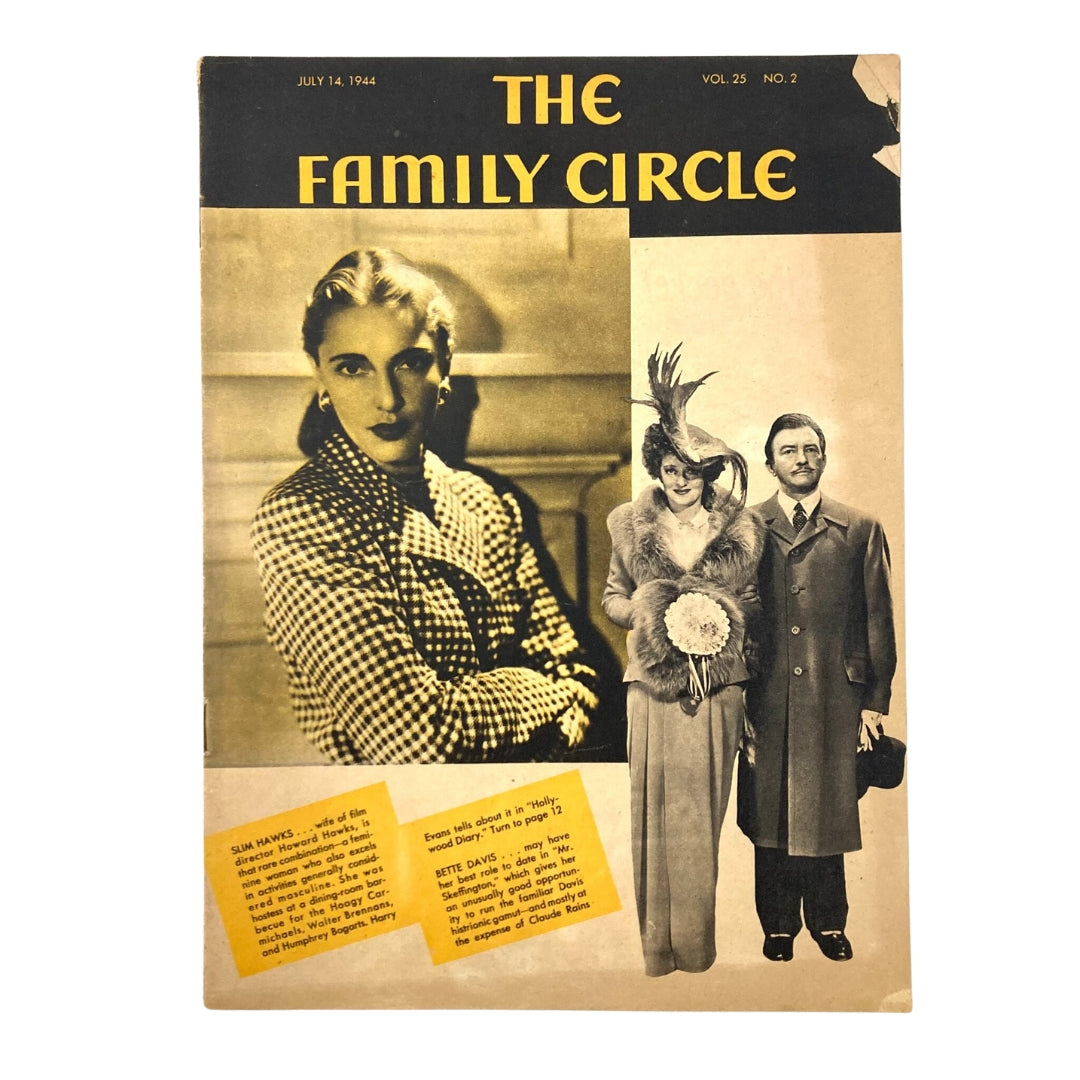 VTG The Family Circle Magazine July 14 1944 Slim Hawks, Bette Davis No Label