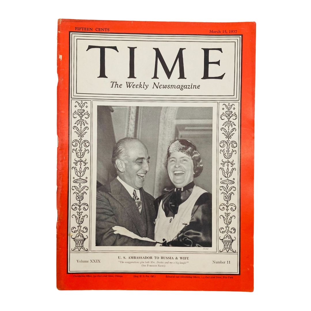 VTG Time Magazine March 15 1937 Vol 29 No. 11 Joseph Edward Davies & Wife